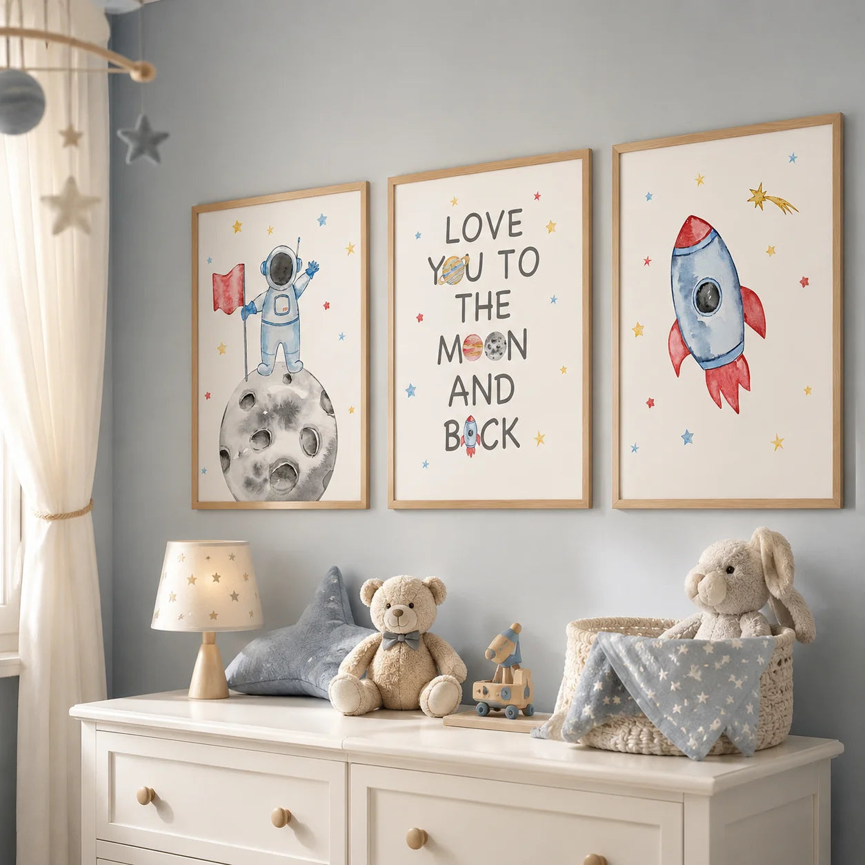 Nursery Wall Art Space Astronaut Quotes Canvas Painting Nordic Rocket Poster Print for Baby Boy Kids Bedroom Wall Decor Peaceful Pleasures Health and Wellness