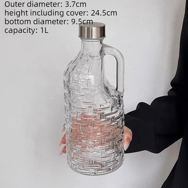 Creative Handle Glass Sealed Bottle Dispenser Wine Jug Kitchen Oil Vinegar Cruet Kitchen Gadgets Kitchen Tools Peaceful Pleasures Health and Wellness 1L