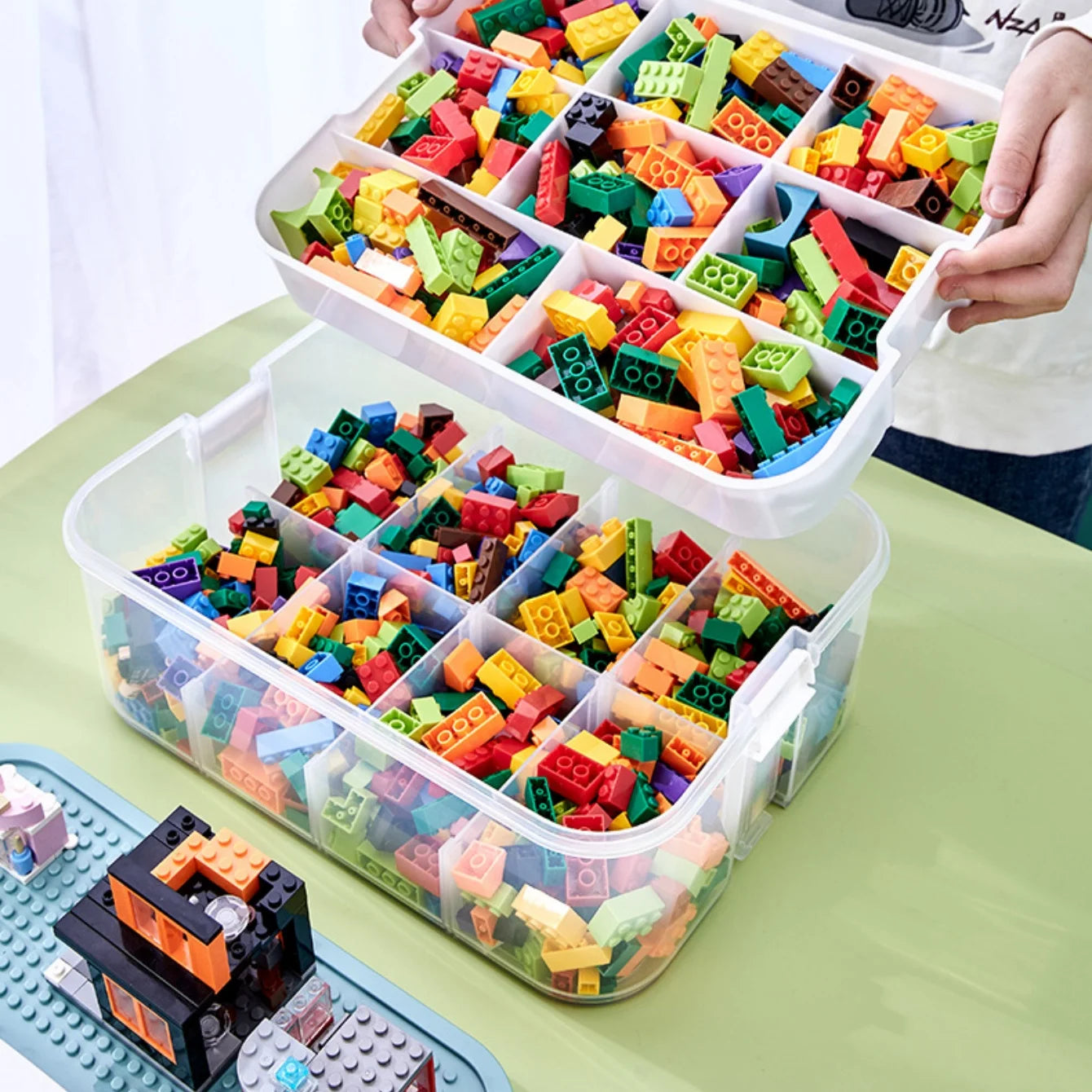 Stackable Lego Storage Case with Lids & Adjustable Dividers