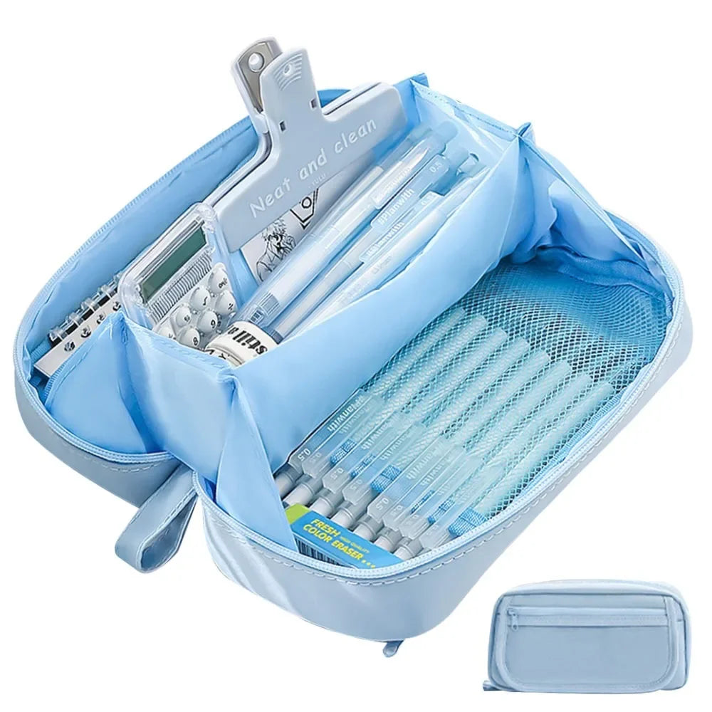 Large Capacity Pencil Bags for Schoolgirls - High-Value Stationery Bag, Multifunctional Pencil Bag, Ideal for School Supplies Peaceful Pleasures Health and Wellness Blue