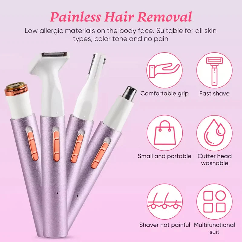 Rechargeable Portable Multifunction Painless Epilator for Face Body Hair Removal RV Travel-Friendly ABS Material Handheld Peaceful Pleasures Health and Wellness