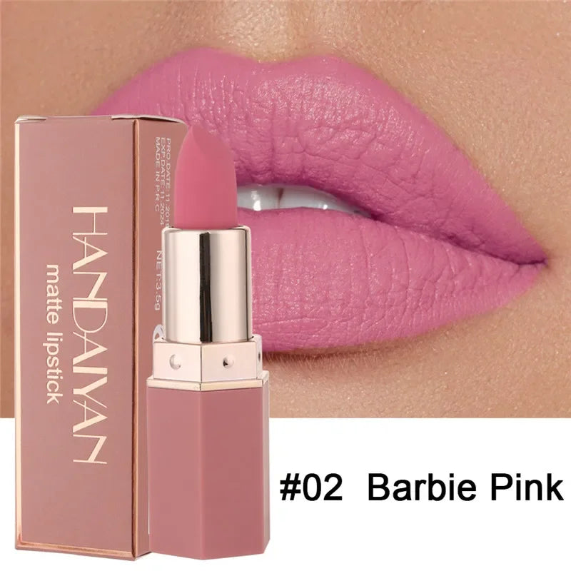Handaiyan 6-Color Matte Waterproof Velvet Lipstick – Long-Lasting