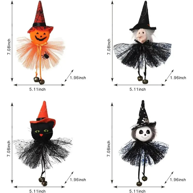 Halloween Gnome Hanging Ornaments Set of 4 | Pumpkin Witch Ghost