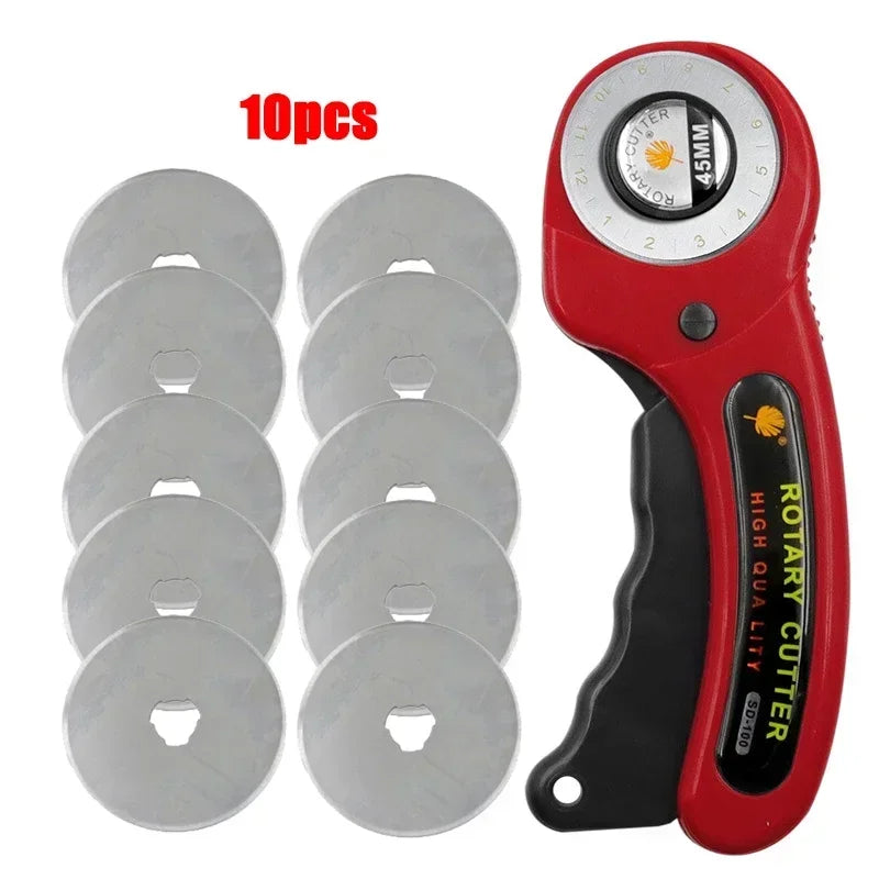 45MM Leather Craft Rotary Cutter Leather Cutting Tool Leather Craft Fabric Circular Blade Knife DIY Patchwork Sewing Quilting Peaceful Pleasures Health and Wellness B with 10 blade