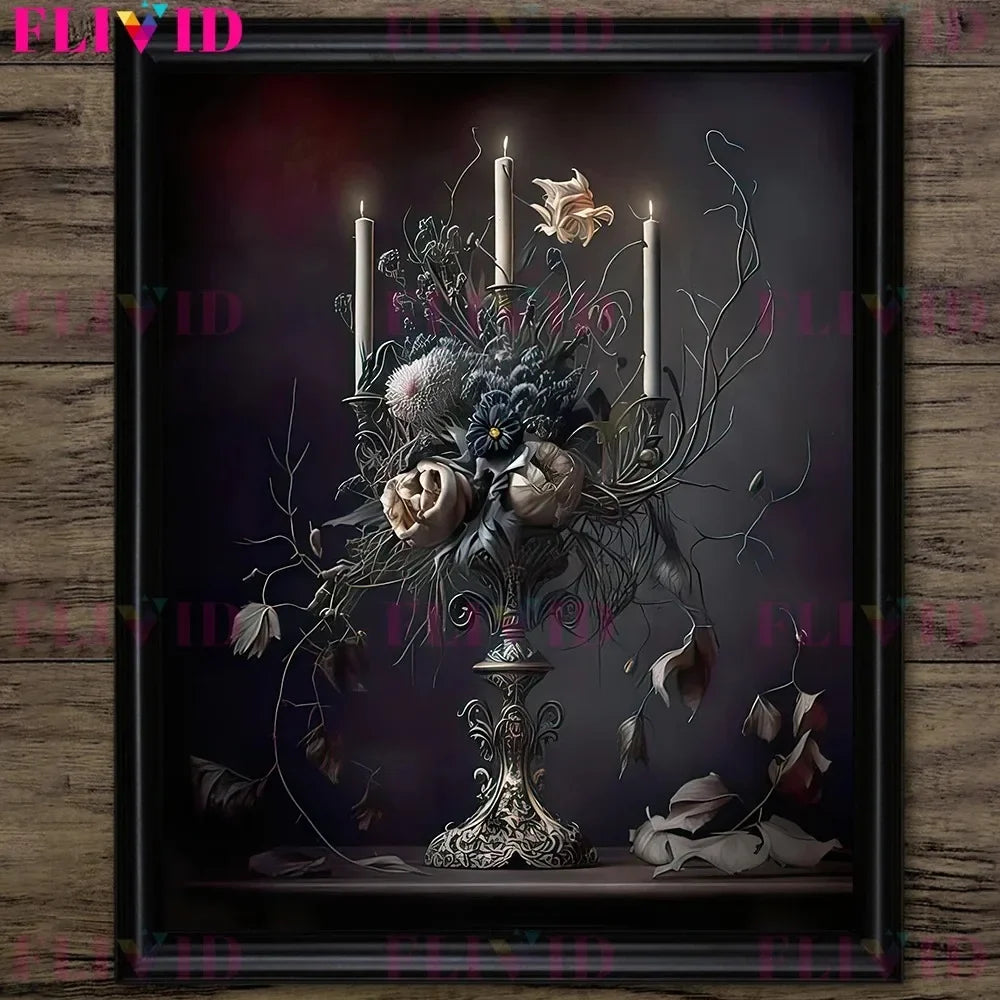 Dark Botanical Gothic Mushroom & Roses Canvas Wall Print
