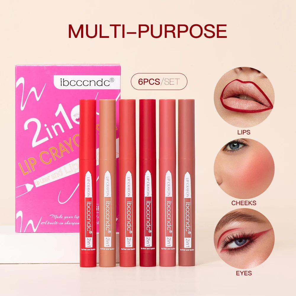 ibcccndc 6-Color Matte Lip Liner & Lipstick Set | Built-In Sharpener Lip Liner Set Peaceful Pleasures Health and Wellness