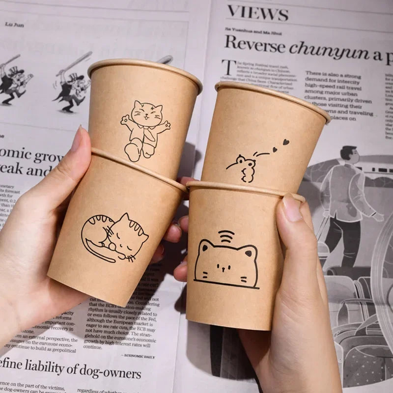 50PCS 250ml Disposable Biodegradable Paper Cup Tasting Cup Coffee Tea Milk Cup Party Supplies Drinking Tool BirthdayTableware Peaceful Pleasures Health and Wellness