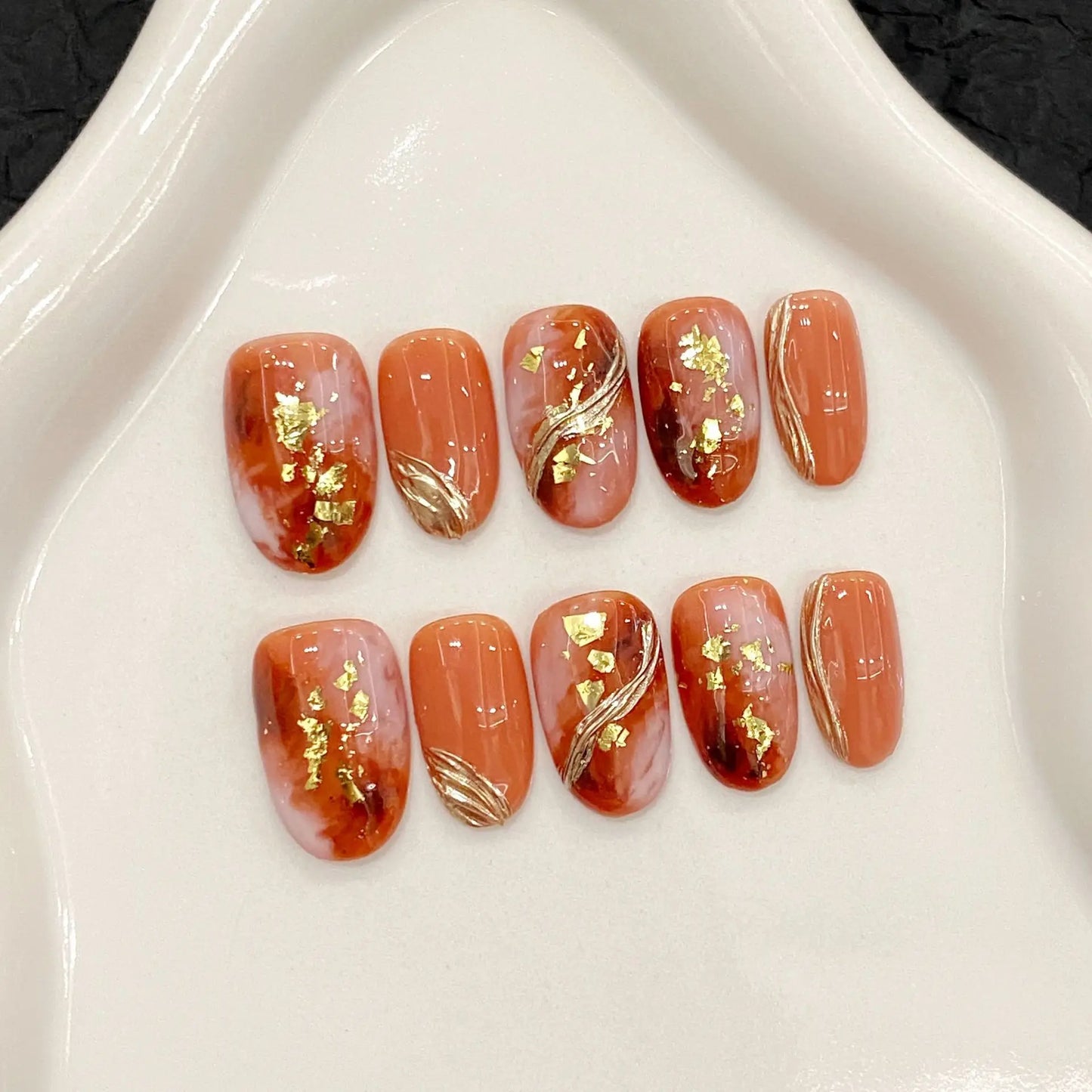 Red Rose French Press-On Nails | Short Round Full Cover 10pcs