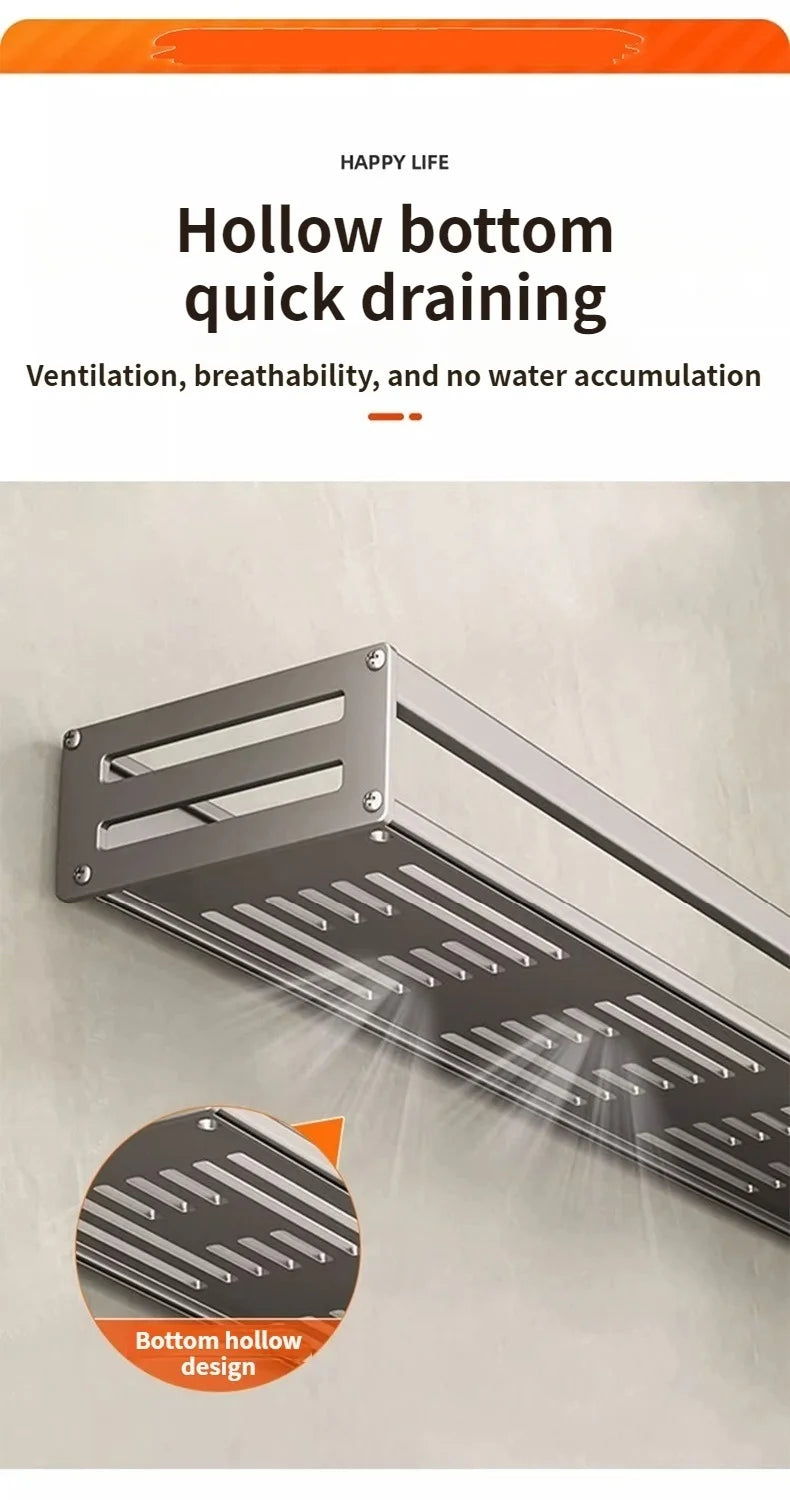 Aluminum No-Drill Shower Corner Shelf with Towel Bar