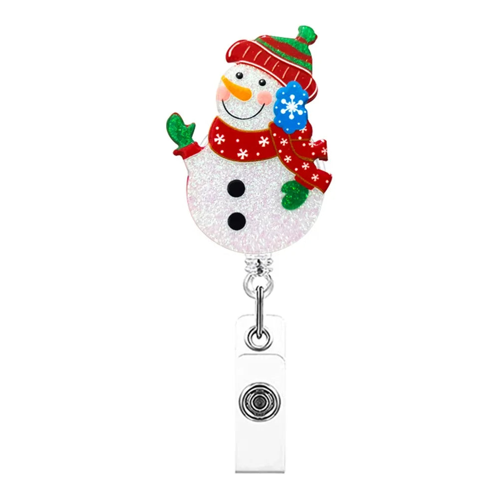 Acrylic Christmas Badge Reel Santa Claus Snowman Elk Retractable Badge Holder Gingerbread Xmas Decoration ID Card Holder Peaceful Pleasures Health and Wellness Style 17