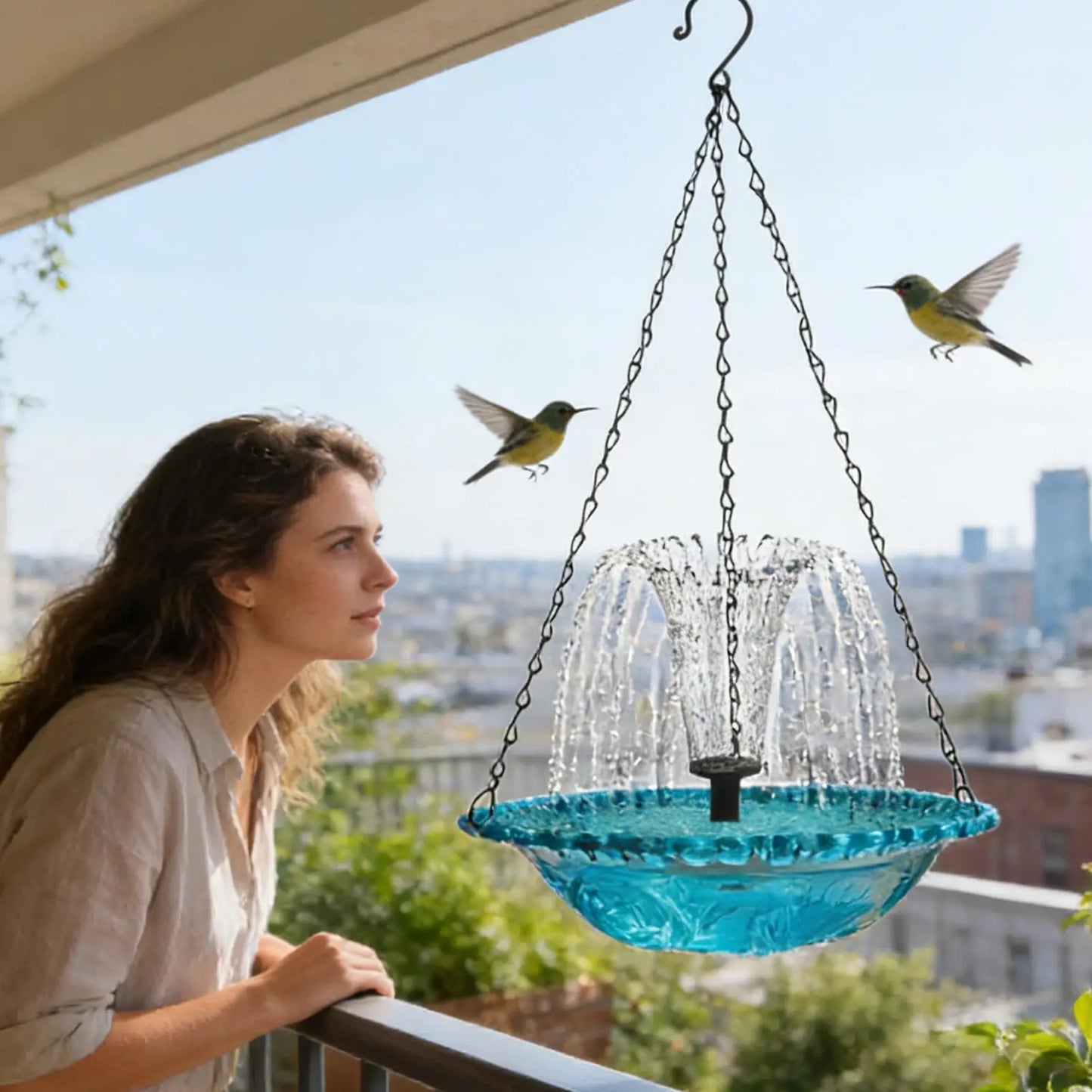2-in-1 Solar Bird Bath Fountain – Hangable Cascading Outdoor