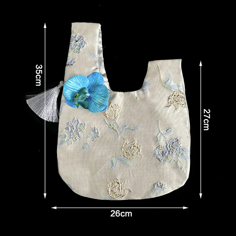 Orchid Tassel Faux Silk Jacquard Handbag | Chinese Retro Style