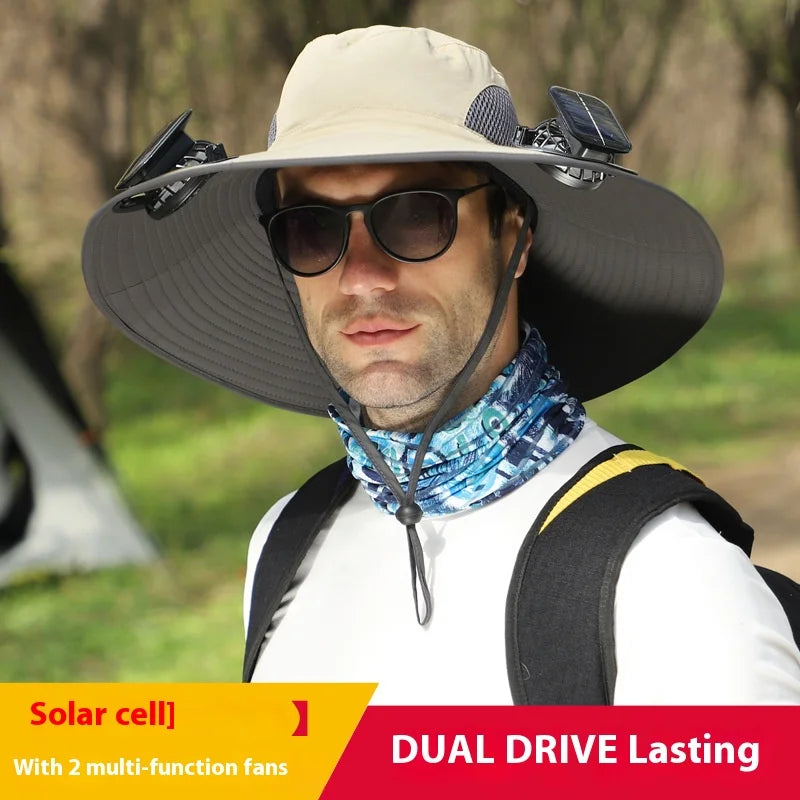 [Solar Fan Hat] Detachable Dual Fans Outdoor Solar-Powered Multifunctional Fan Hat - Adjustable Three-Speed Wind with USB Chargi Peaceful Pleasures Health and Wellness Style B Adjustable