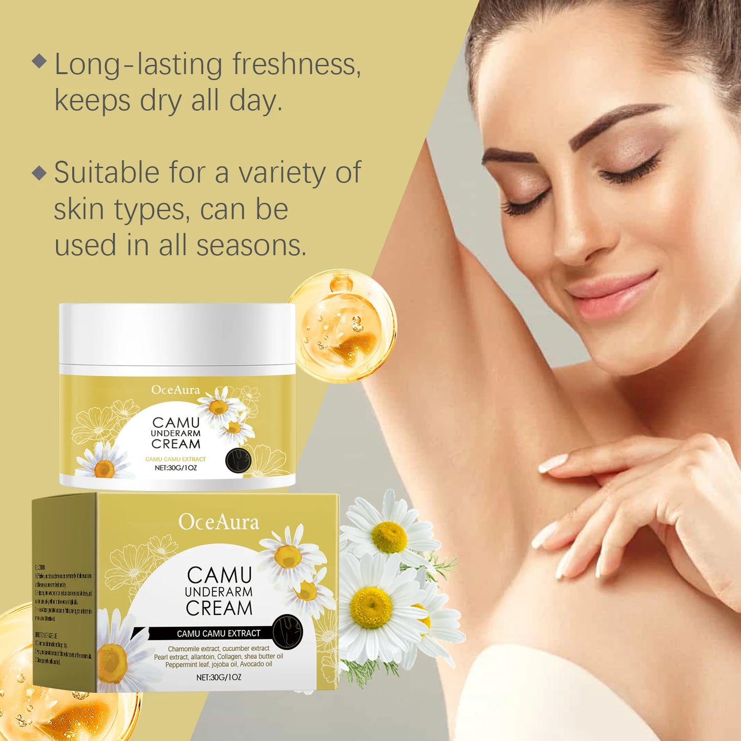 OceAura Chamomile Underarm Deodorant Cream 30g | Anti-Sweat