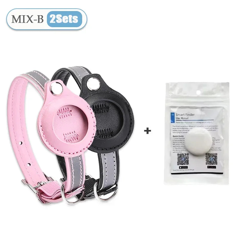 Leather Pet Collar with Apple AirTag Holder | Dog & Cat