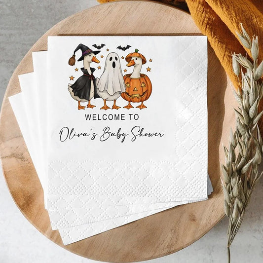 Halloween Baby Shower Napkins – Spooky Duck 40-Pack Custom Party Napkins Peaceful Pleasures Health and Wellness