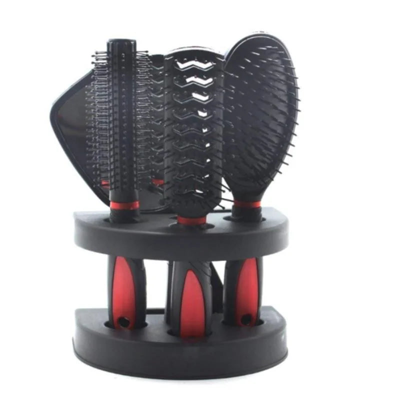 5-Pack Comb Brush Set Professional Massage Comb Cosmetic Hair Styling Tool Set With Mirror Hair Brush Holder Peaceful Pleasures Health and Wellness red