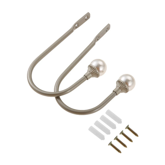 2pcs Pearl Curtain Holdbacks – U-Shape Iron Alloy Wall Hooks Silver Curtain Holdbacks Oasis Select Default Title