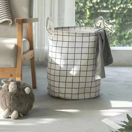 Large Foldable Waterproof Dirty Clothes Basket Household Toy Storage Bucket Plaid Fabric Cotton Linen Household Organizer Peaceful Pleasures Health and Wellness