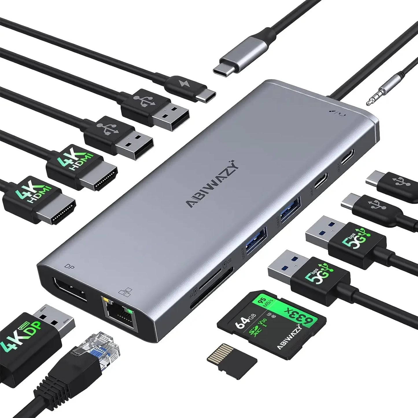 USB-C Triple Monitor Docking Station with 14 Ports: 4K HDMI, PD Charging, Ethernet, USB-A/C Peaceful Pleasures Health and Wellness United States