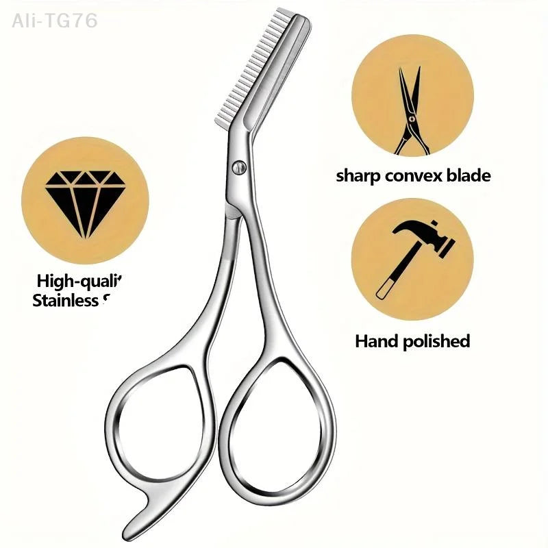 Stainless Steel Eyebrow Scissors with Comb | Precision Grooming