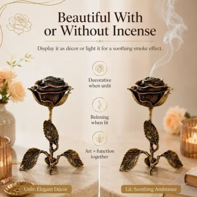 Antique Rose Incense Burner | Vintage Metal Aromatherapy Diffuser Incense Burner Peaceful Pleasures Health and Wellness