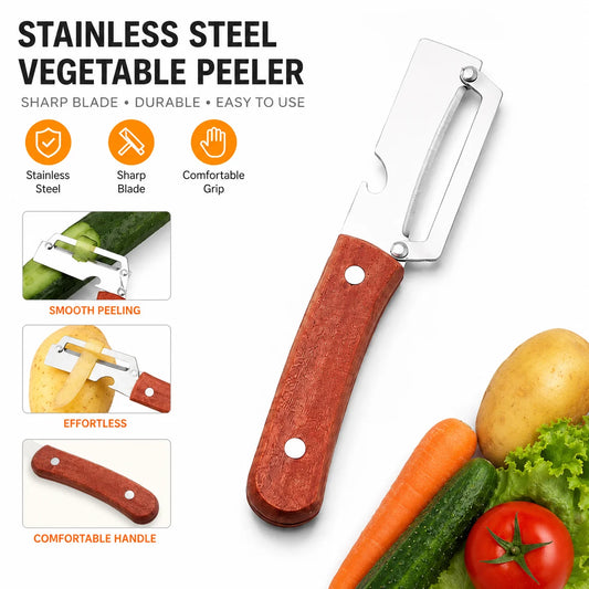 Stainless Steel Vegetable Peeler with Wooden Handle & Bottle Opener Vegetable Peeler Peaceful Pleasures Health and Wellness