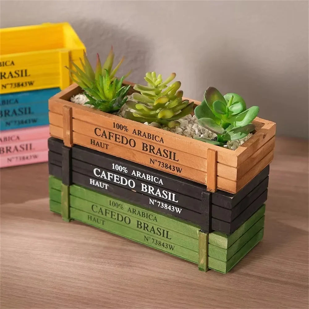Retro Wooden Planter Box for Succulents & Micro Landscape Decor
