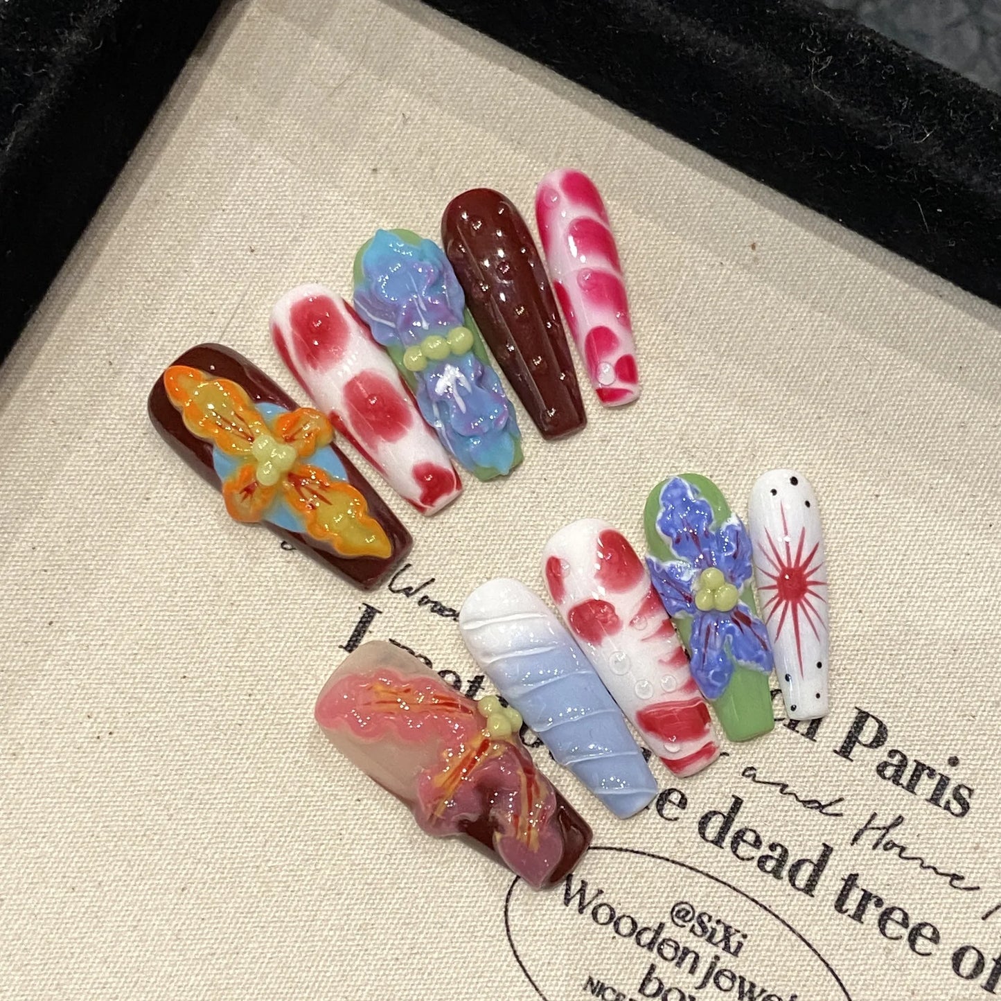 3D Press-On Nails Long Ballet Coffin | Handmade Floral Fake Nails