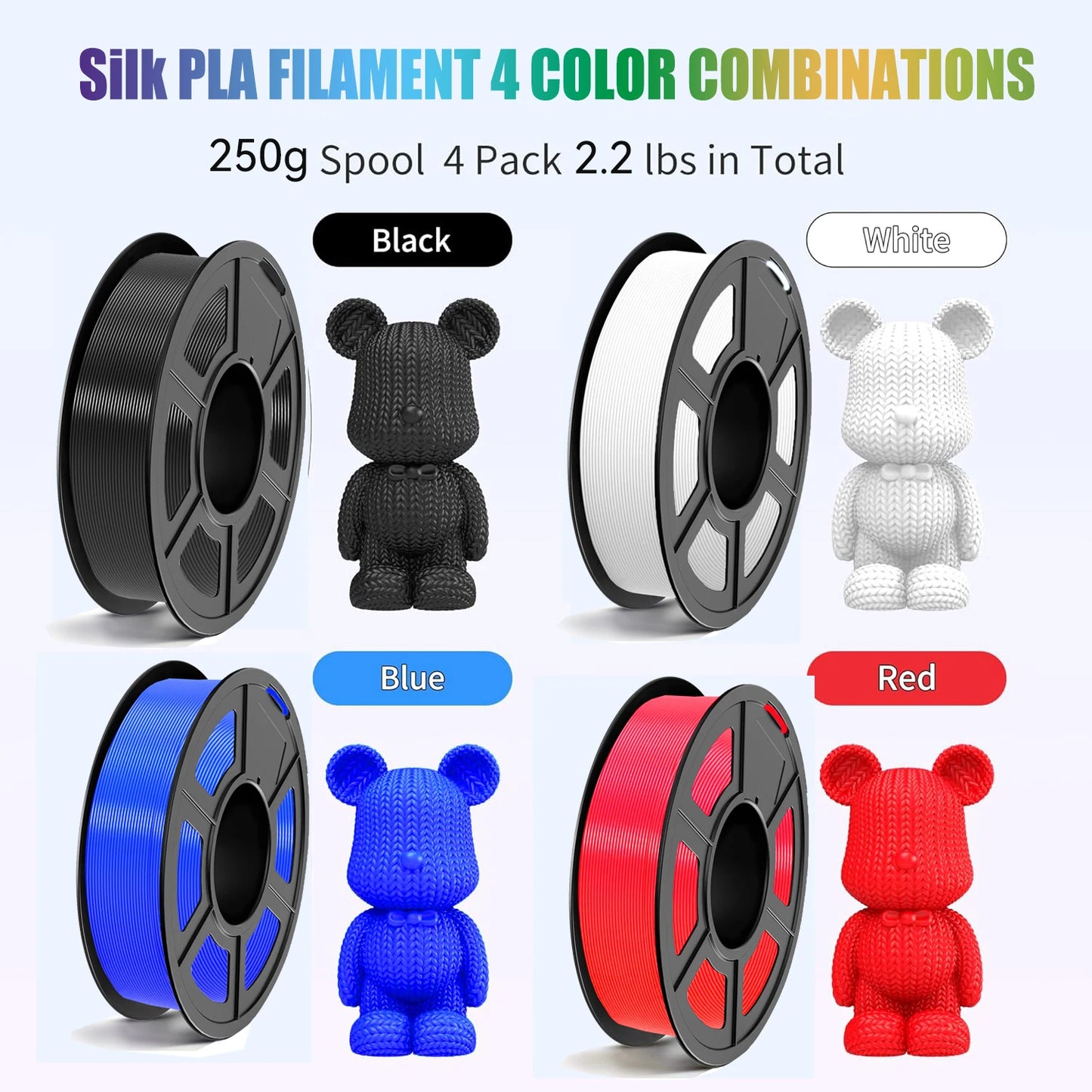 DINGSUN 3D Silk PLA 1.75mm Filament | 4 Colors ±0.02mm