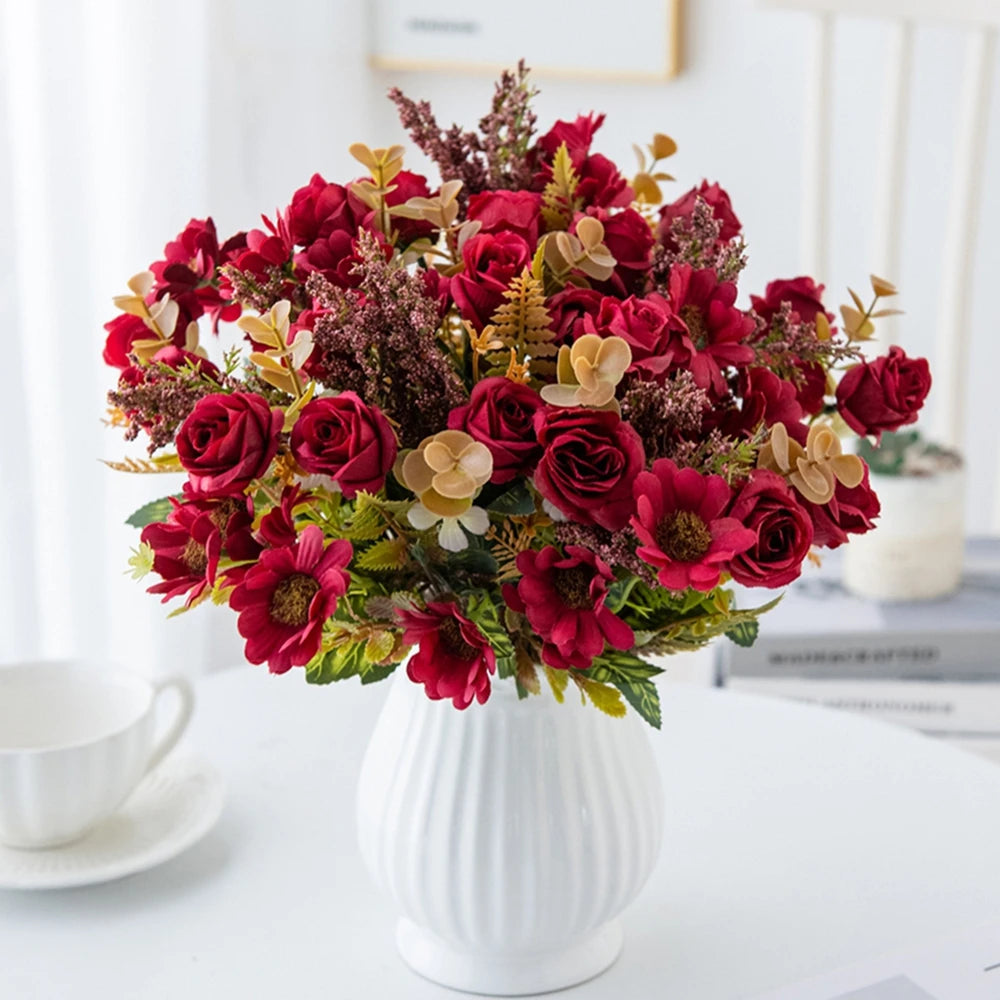 Silk Artificial Rose Bouquet | Wedding & Home Decor (1-3 pcs)