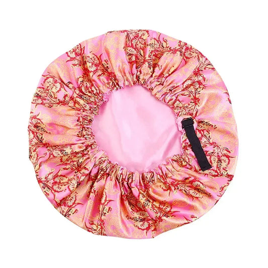 Satin Sleep Bonnet for Women | Wide Elastic Night Hair Cap Satin Sleep Bonnet Peaceful Pleasures Health and Wellness pink