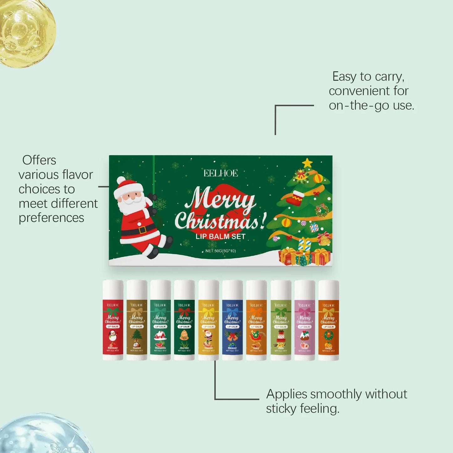 EELHOE 10-Pc Christmas Lip Balm Gift Set – Deep Moisturizing
