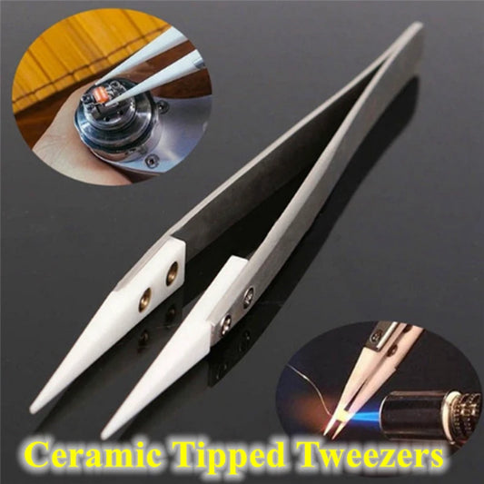 Ceramic Tip Stainless Steel Tweezers | Heat-Resistant Soldering Precision Tweezers Peaceful Pleasures Health and Wellness Black