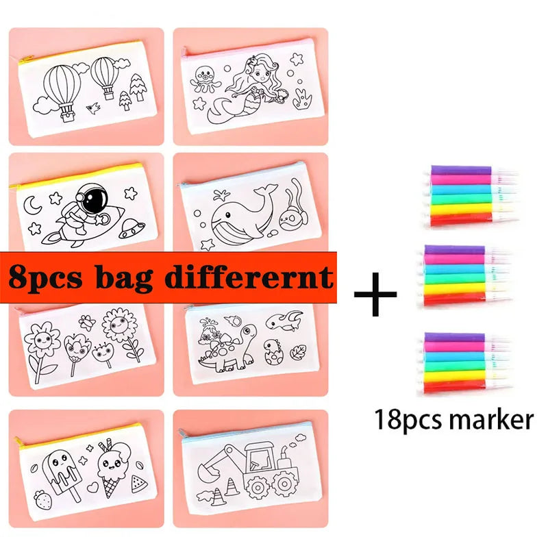Non Woven Pen Bag DIY Coloring Stationery Kids Students Painting Toys
