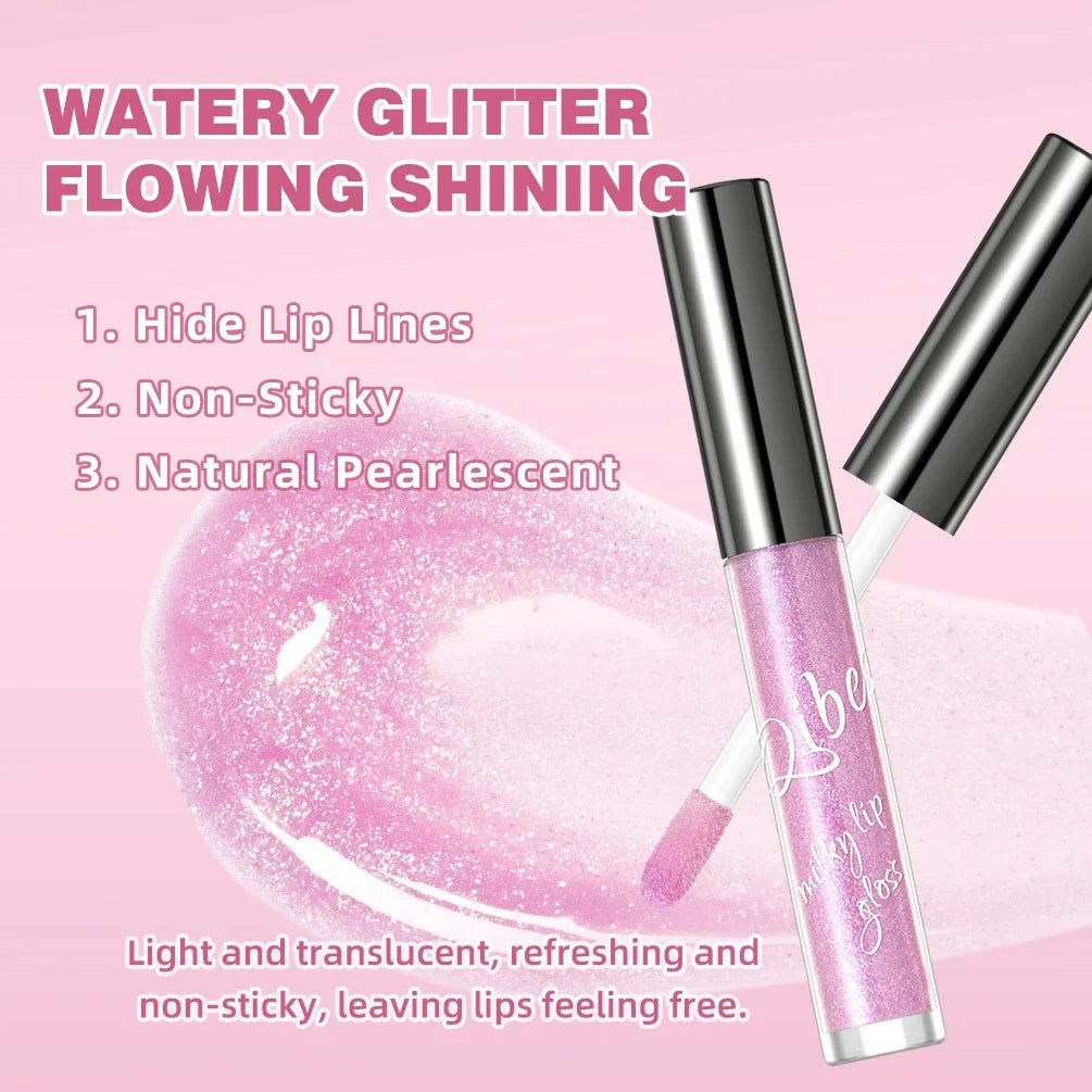 QIBEST New Pearlescent Moisturizing Lip Glaze Flash Liquid Lipstick Waterproof Sweatproof Non Stick Cup Glitter Lipgloss Makeup Peaceful Pleasures Health and Wellness