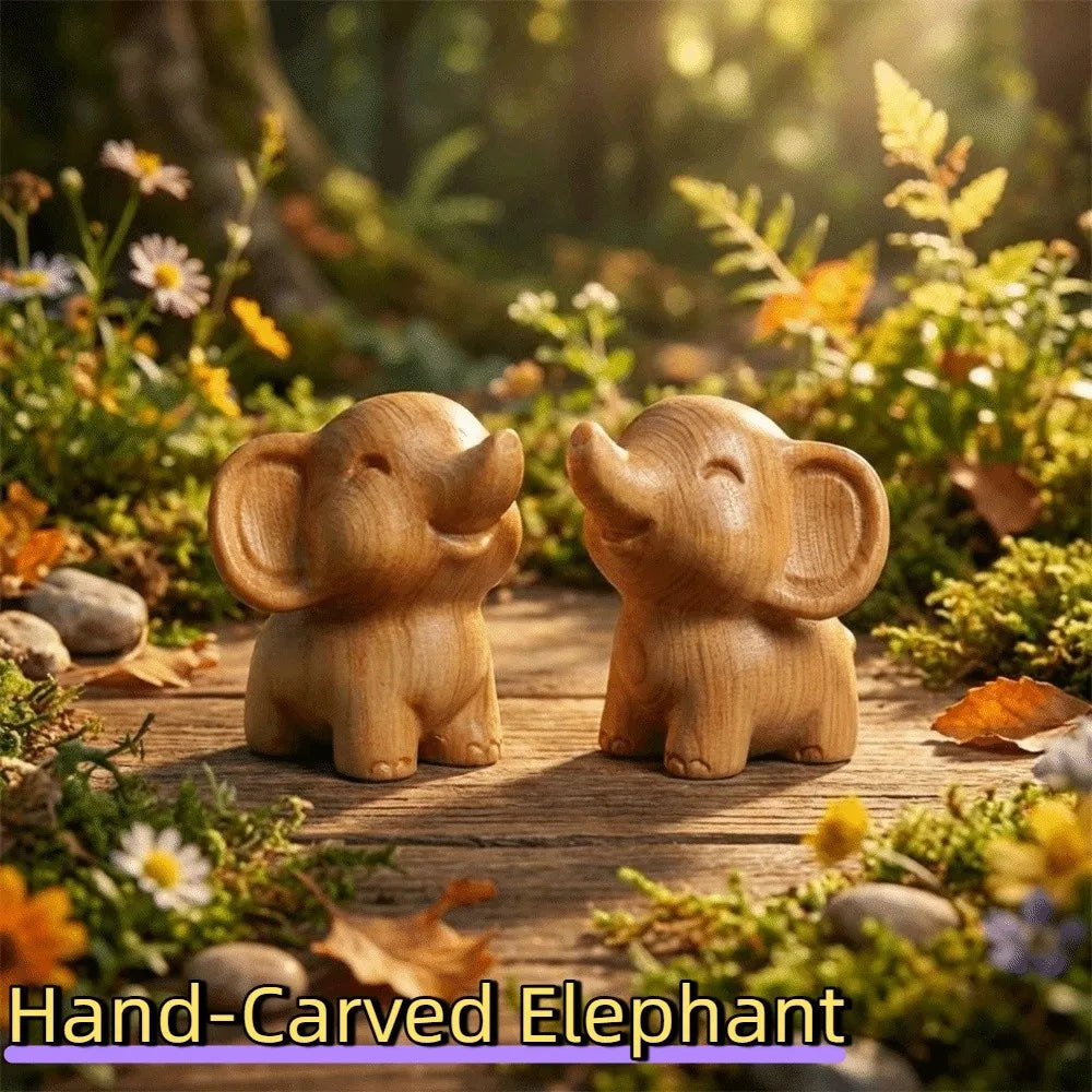 Hand-Carved Wooden Elephant Figurine | Mini Tabletop Ornament