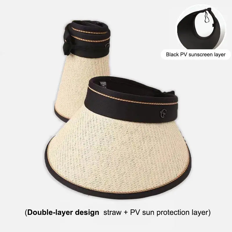 Foldable Straw Sun Visor Hat – UV Protection Beach Cap