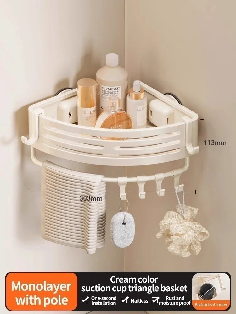 No-Drill Suction Cup Bathroom Wall Shelf | Aluminum Rack