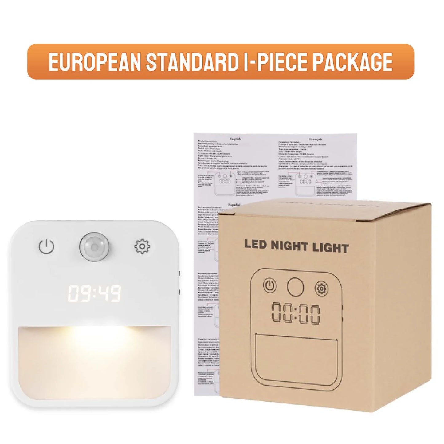 Plug-In Night Light Clock – Motion & Dusk to Dawn Sensor