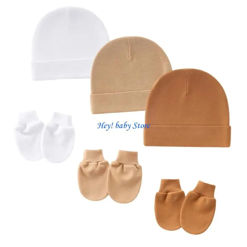 Baby Bonnet Hat & Mitten Set 3-Pack | Soft Cotton 0–3 Months