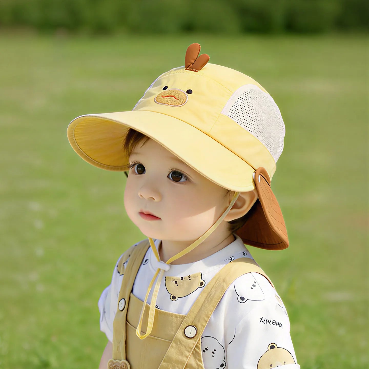 Cartoon Sunshade Baby Beach Hat Cute Bear Rabbit Ears Boys Girls Sun Visor Cap Summer Outdoor Breathable Mesh Panama Hats Peaceful Pleasures Health and Wellness yellow 46-52CM