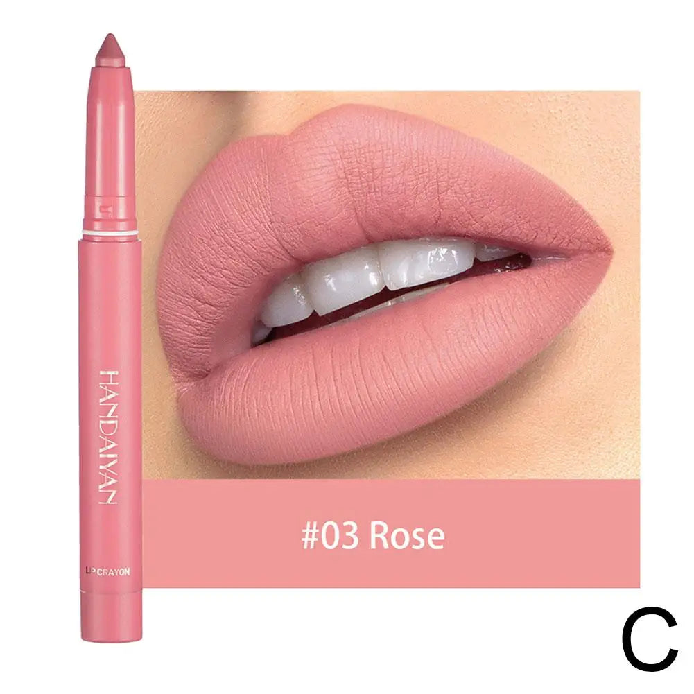 Waterproof Matte Lip Crayon Pencil – 12 Shades, Built-in Sharpener