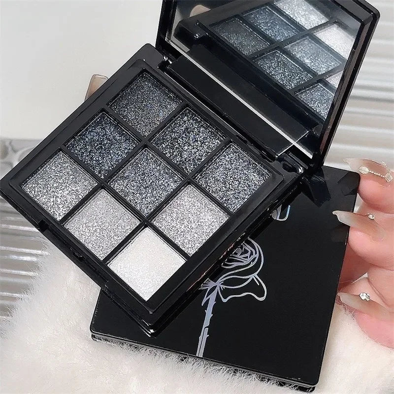Punk Smoky 9-Color Eyeshadow Palette | Black Gray Glitter