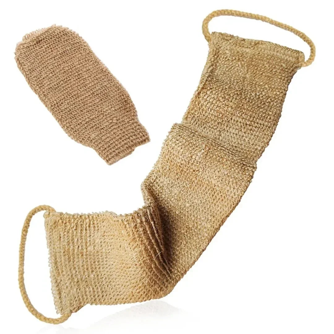 Hemp Jute Exfoliating Back Scrubber & Gloves Bath Set Exfoliating Bath Set Peaceful Pleasures Health and Wellness
