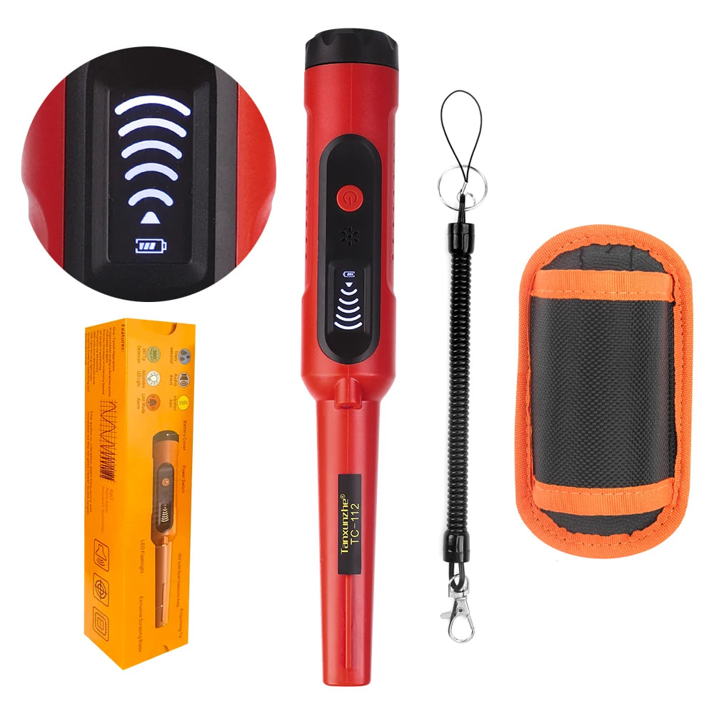 High Sensitivity Waterproof Metal Detector - 360° Scanning Adjustable Rod for Beach/Soil Hunting & Jewelry Pinpointing Peaceful Pleasures Health and Wellness Red