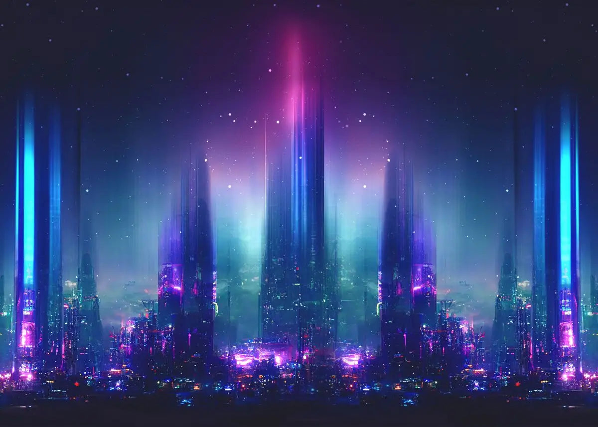 Cyberpunk Neon City Poster Fantasy Collection Wall Art for Passionate Decor Enthusiasts Peaceful Pleasures Health and Wellness