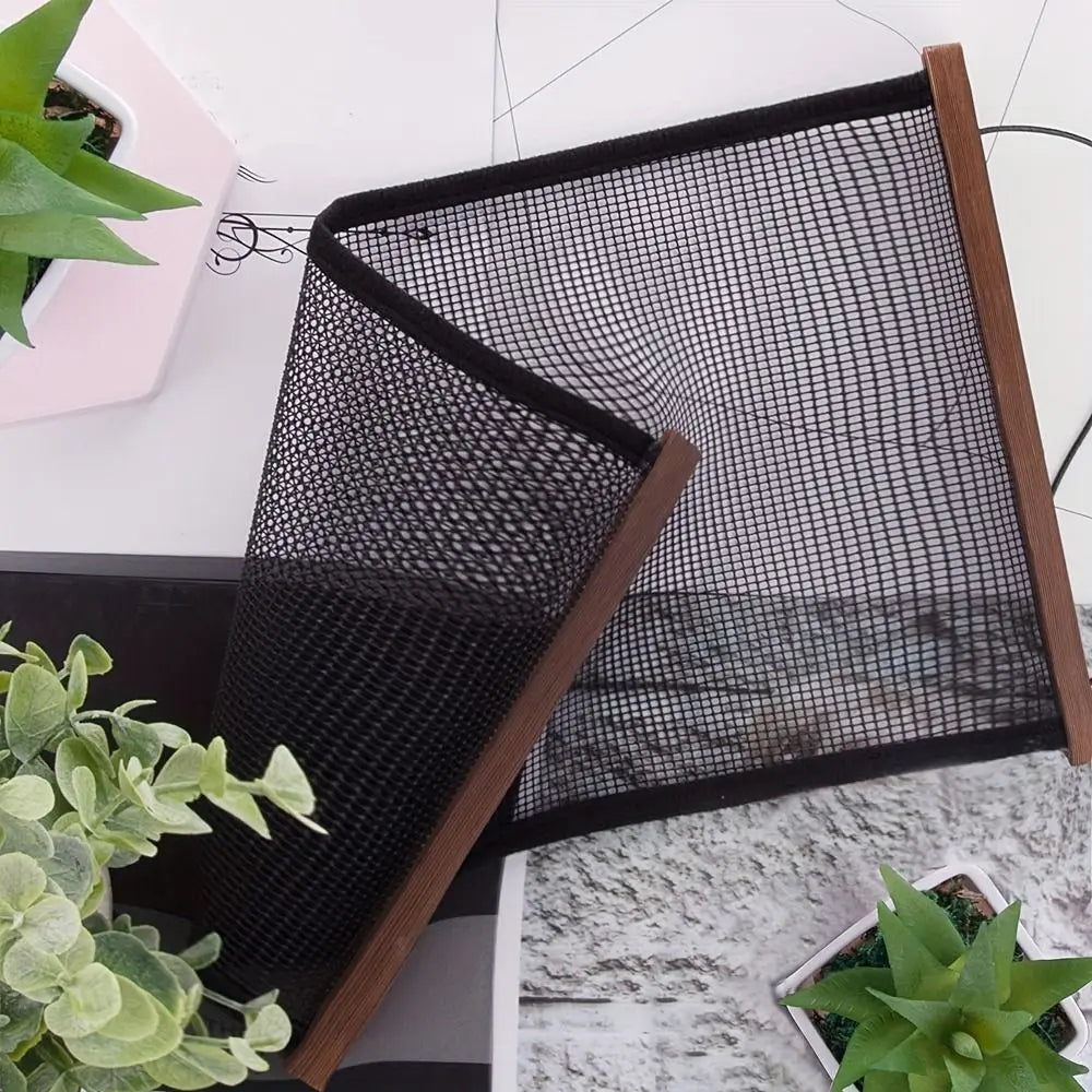 Wood Frame Mesh Grid Jewelry Hanging Display & Storage Rack