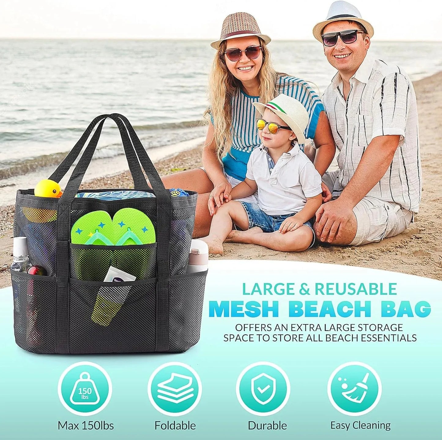 Mesh Beach Bag Large Initial Tote Bags Reusable Grocery Bags Foldable for Women Pool Swim Travel Vacation Essentials Peaceful Pleasures Health and Wellness