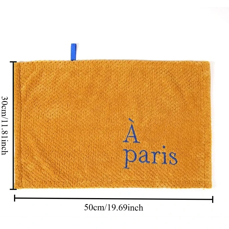 1pc Nordic Hanging Home Embroidery Design Thickened Coral Fleece Absorbent Kitchen and Bathroom Handkerchief Peaceful Pleasures Health and Wellness